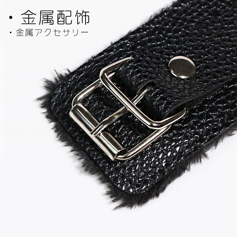 Plush Leather Collar with Neck Strap and Traction Restraint, Adjustable Adult Bondage Accessory - Image 3