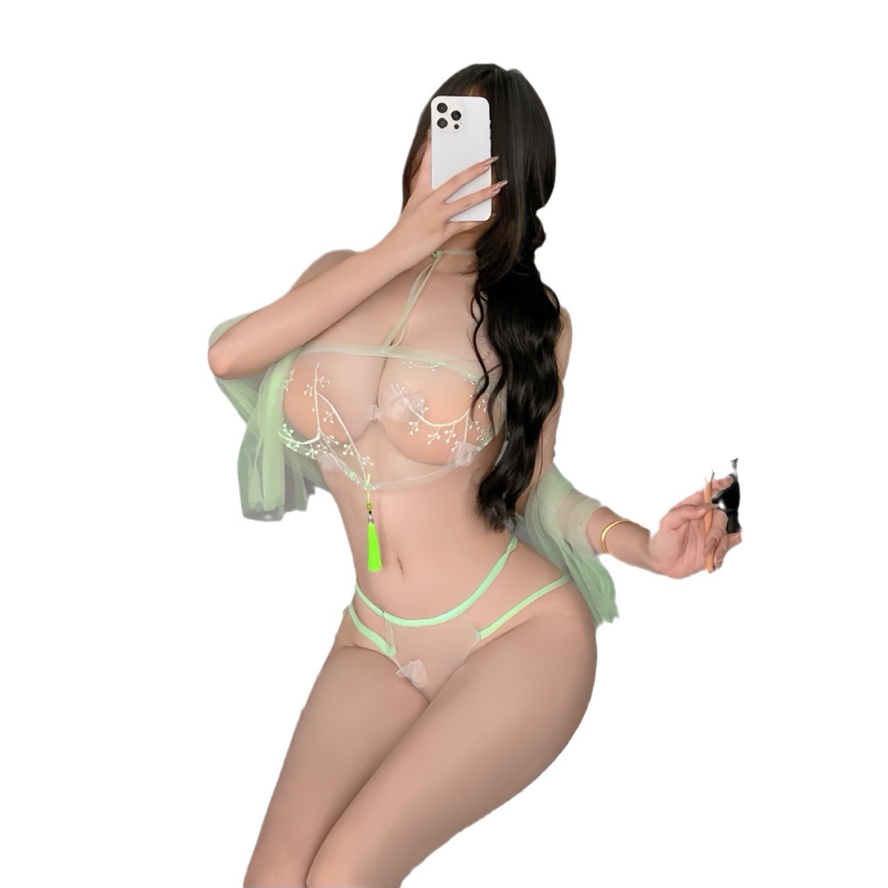 Ancient Coat Sexy Bellyband Hanfu Mesh Top Nightdress with Open-Crotch Stockings - Image 5