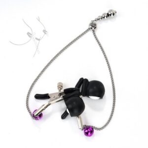 Vibrating Nipple Clamps with Bell Chain, Metal Teasing Pendant Pair