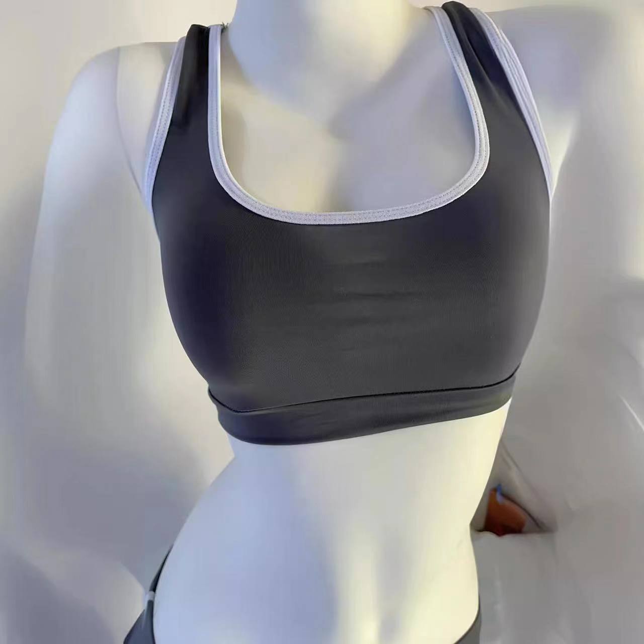 Two-Piece Sports Vest and Shorts Set, Sheer Color-Block Polyester, Grey - Image 3