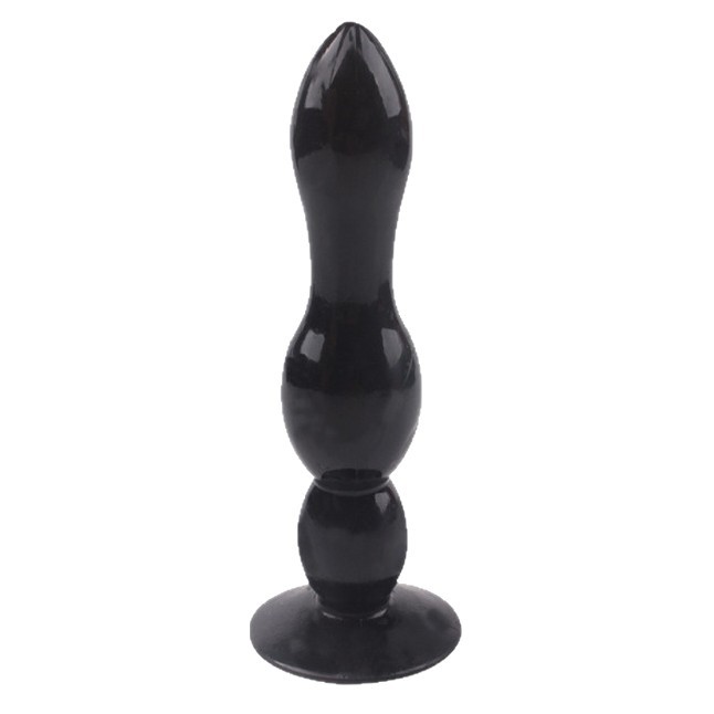 Chrysanthemum Wearable Anal Beads Plug, Suction Cup Base, TPE, Triple Bead Black - Image 5