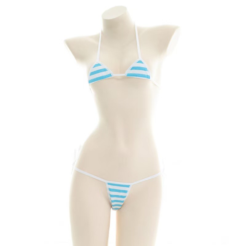 Three-Point Striped Lingerie Set with Split Bra and Panties in Pink - Image 3