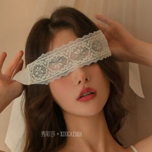 Lace Blackout Eye Mask Blindfold with Ribbon Tie, French Passion Style, White