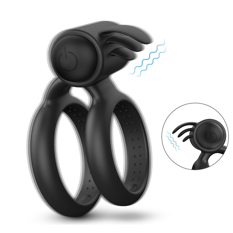 10-Frequency Vibrating Double Penis Ring, Tongue-Licking Couples Wearable, Silicone - Image 2