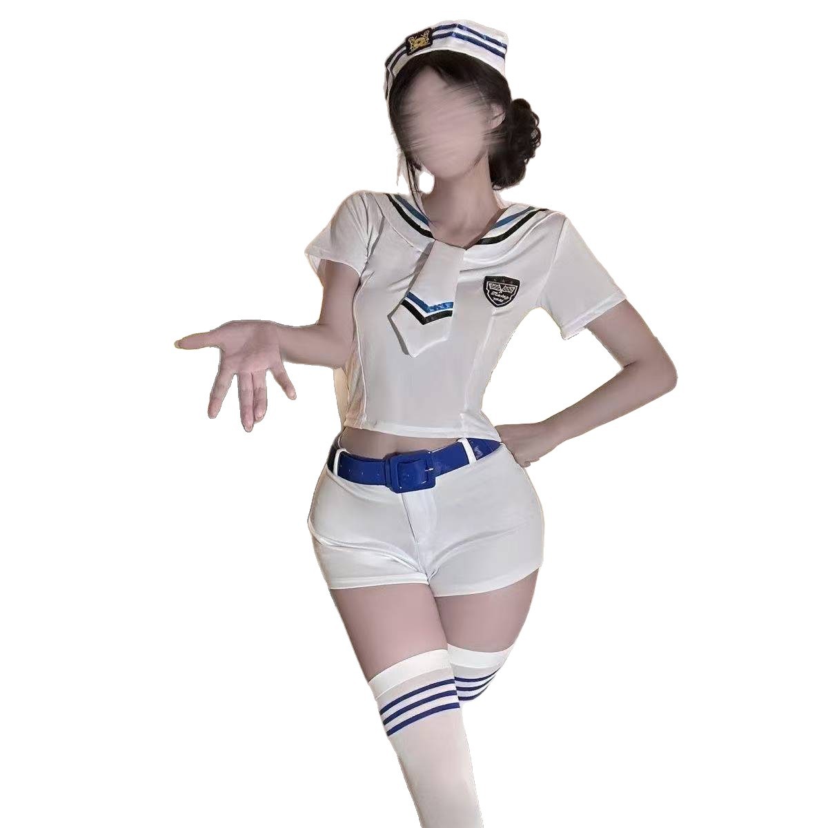 Sailor Suit Cosplay Uniform Set with Top, Shorts, Belt, Socks and Hat - Image 5
