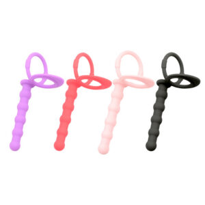 Silicone Anal Plug with Double Ring and Beaded Design, Black Prostate Massager