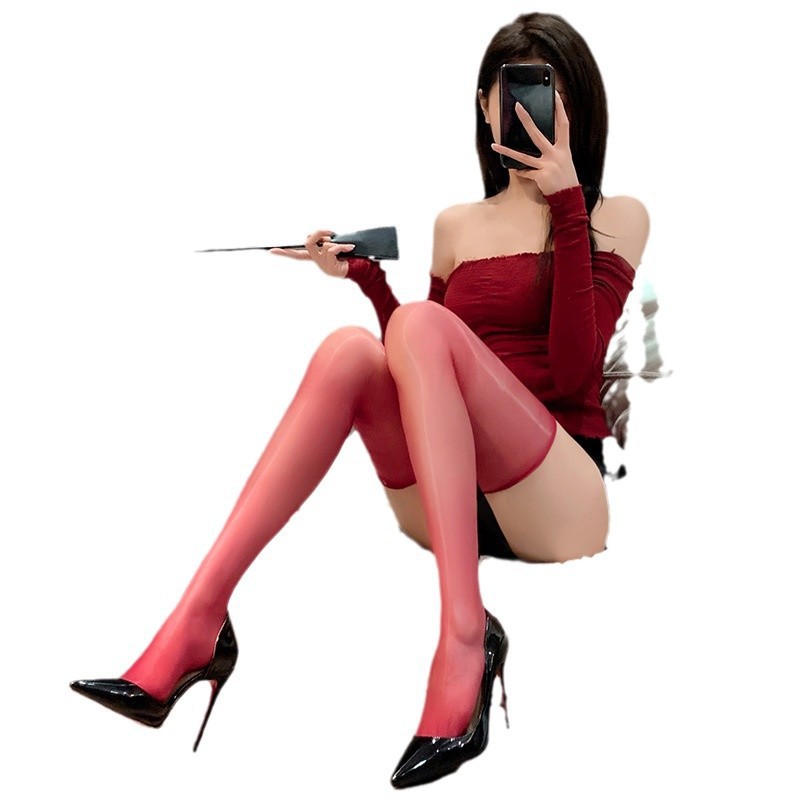 Feimu Sheer Stockings in Black and Red See-Through Style - Image 5