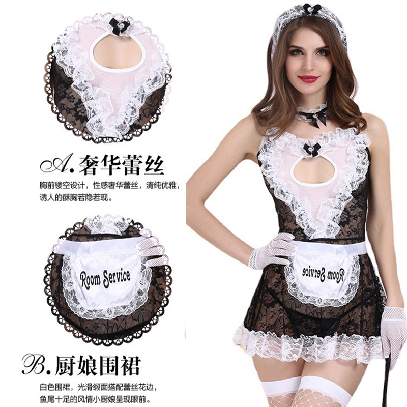 Maid Roleplay Costume Set with Headpiece, Collar, Dress and Thong - Image 2