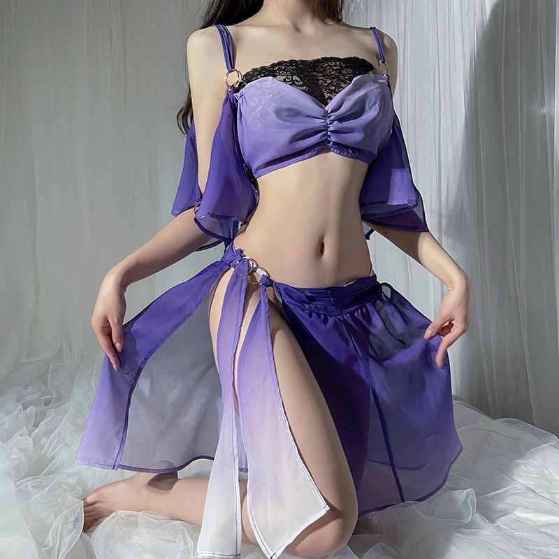 Zixia Fairy Hanfu-Inspired Lace Babydoll Set with Veil, Tube Top, Dress and Panties - Image 3