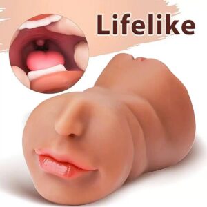 Three-Channel Manual Masturbator with Realistic Vagina and Buttocks, TPE, Skin Tone