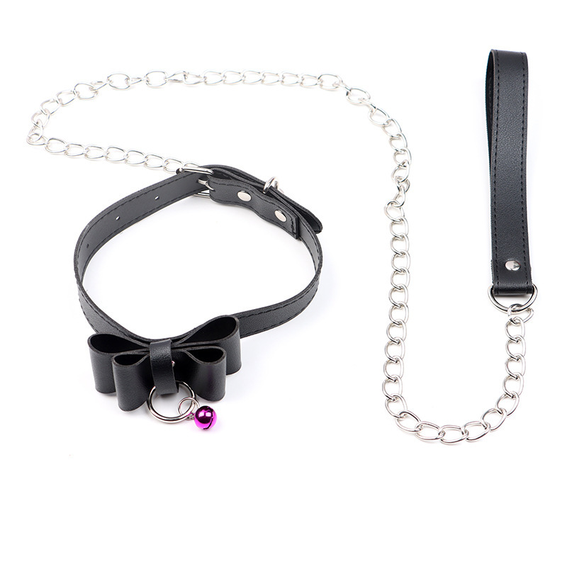PU Bow Collar and Leash Set with Bell, SM Bondage Training Prop - Image 5