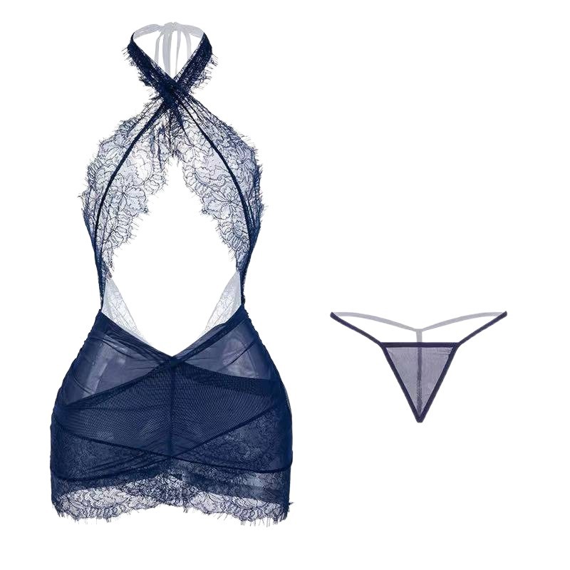 Pure Lust Lace Maid Lingerie Set with Halterneck Top, Gauze Skirt and Thong - Image 5
