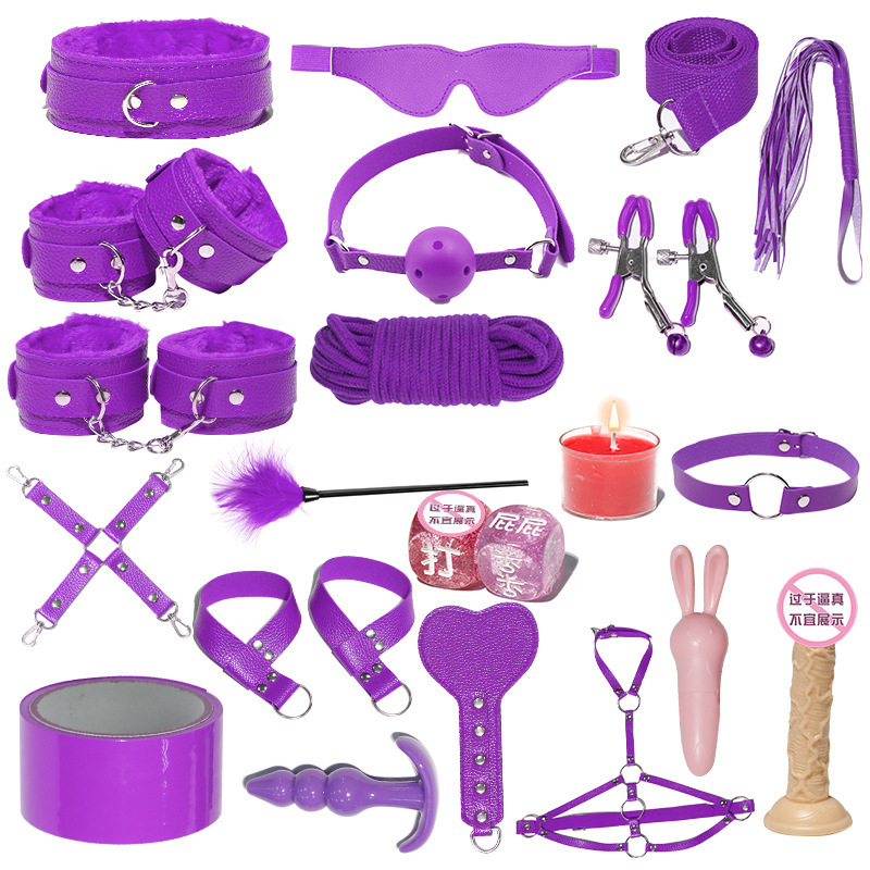 SM Bondage Kit with Handcuffs, Leather Whip and Anal Plug, Black Adult Set - Image 4