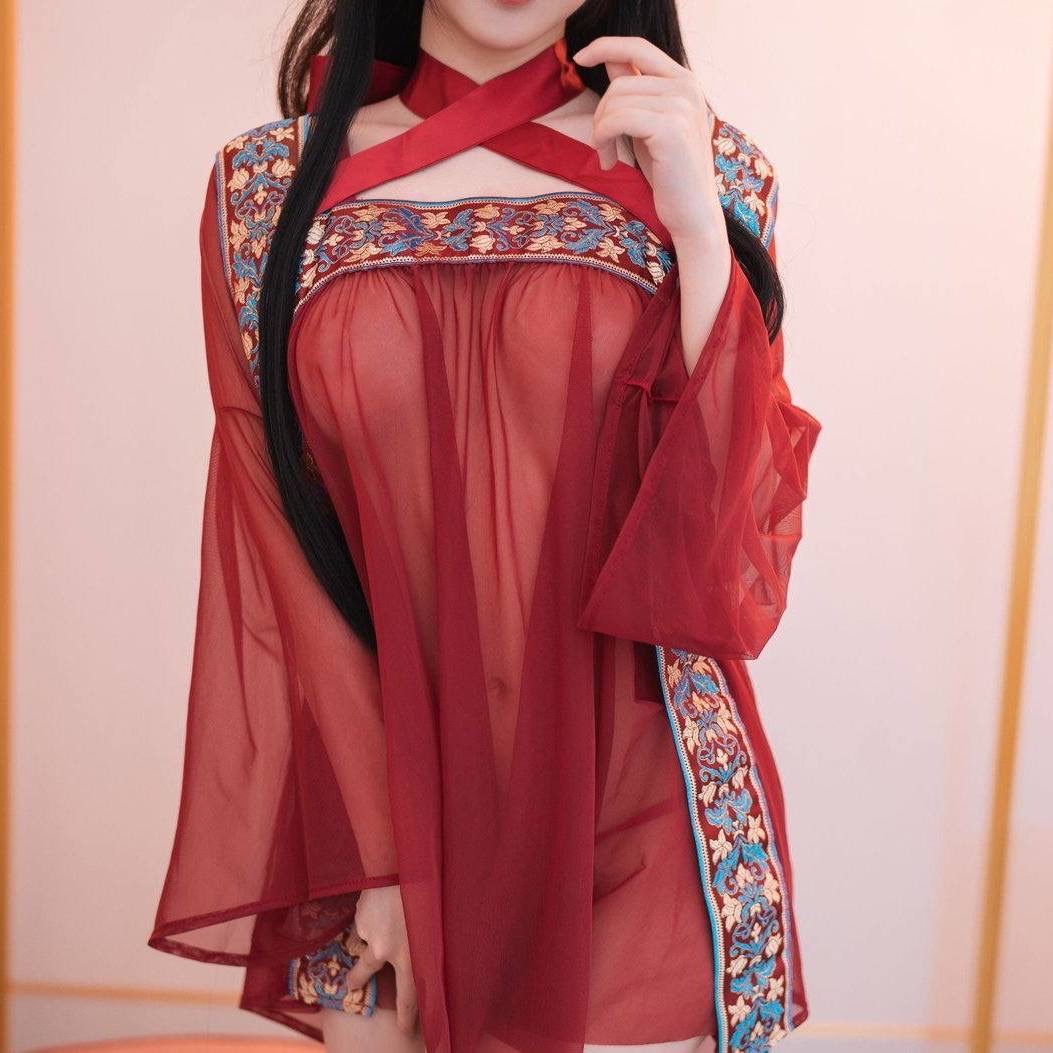 Costsize Plus Size Hanfu-Style Sheer Mesh Babydoll Set with Robe, Bandeau and Panty - Image 3