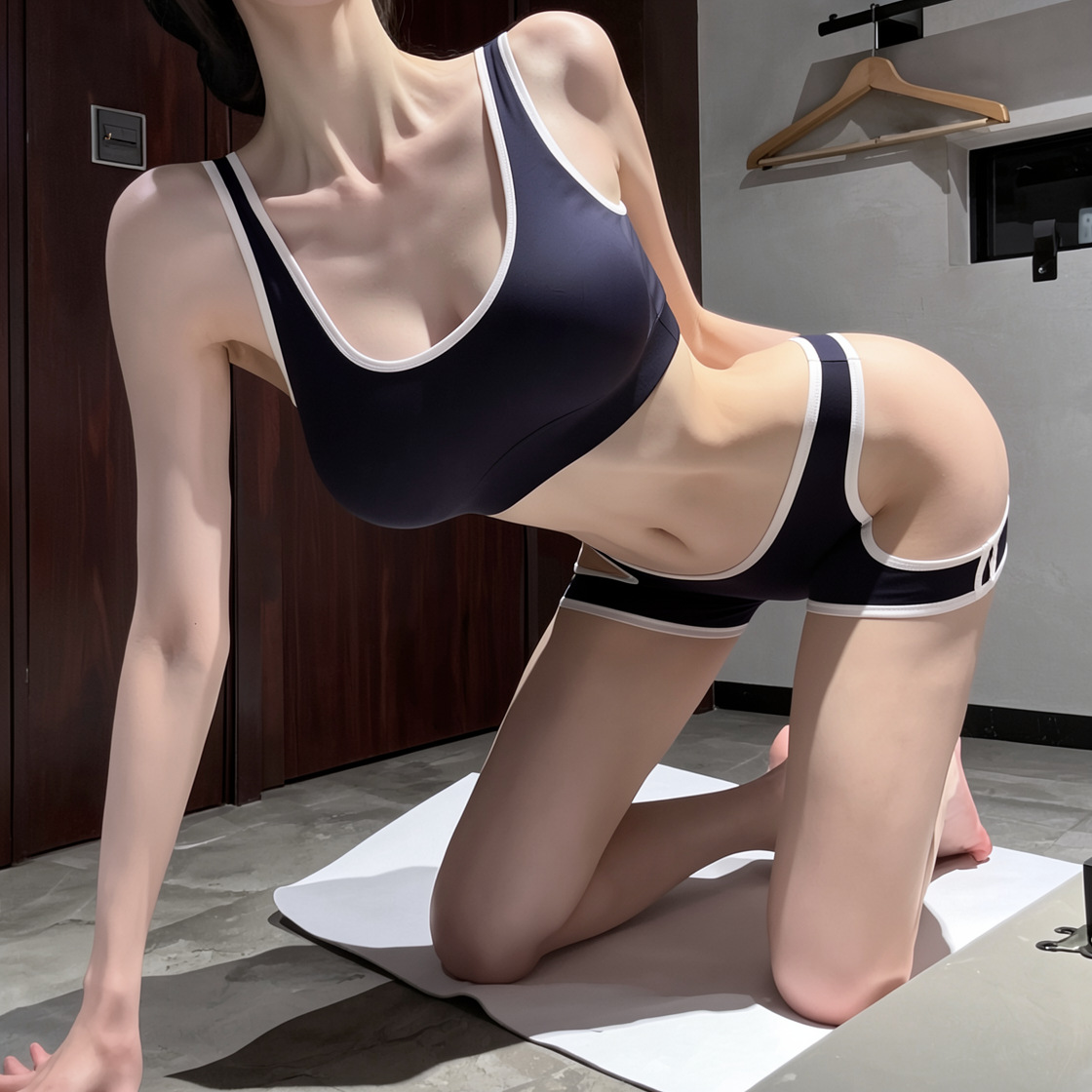 Slim-Fit Sports Vest and Hip-Hugging Shorts Set, Blue Polyester Two-Piece Lingerie - Image 3