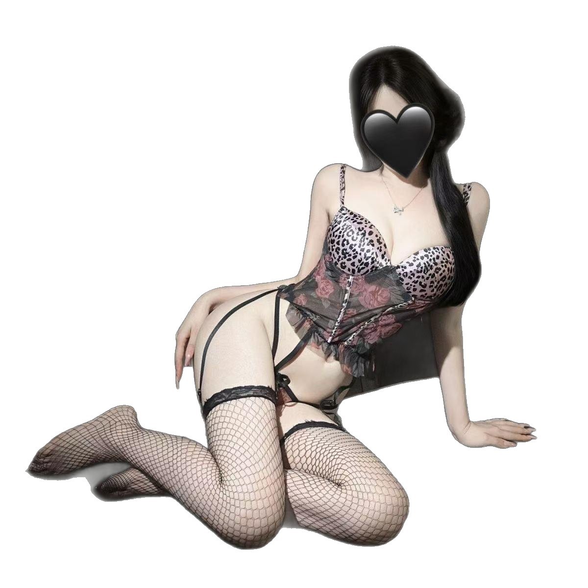Leopard Print Padded Underwire Camisole with Fishnet Stockings Maid Lingerie Set - Image 5