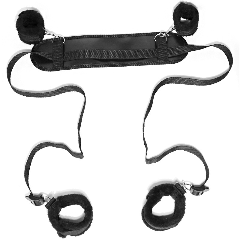 SM Leg Splitter Restraint Belt Set with Handcuffs, Nylon Bondage Kit, Black - Image 3