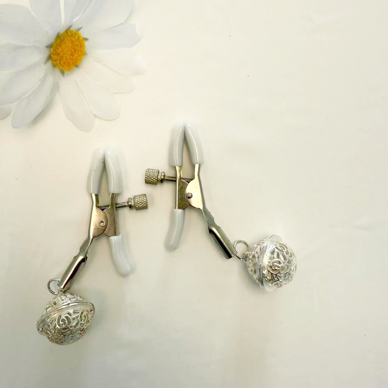 Nipple Clamps with Bell Pendant and Tassel, Red Silver Bell Design - Image 4
