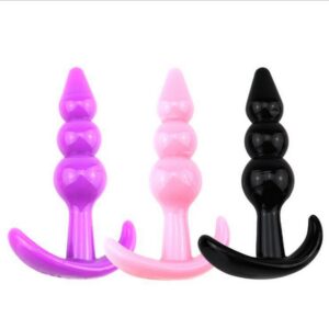 Lian Zhu G-Spot Anal Plug with Pull Bead Tail, Mini Triple-Bead Design, Pink TPR