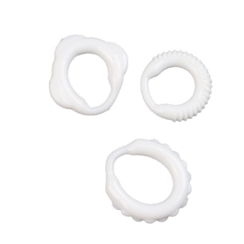 Men's Textured Triple-Ring Delay Ring, TPE, White, Non-Vibrating - Image 5