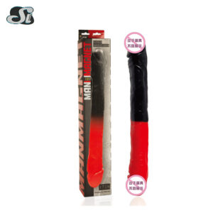 Double-Headed Dragon Dual-End Vibrating Dildo, Red and Black PVC, Large Size