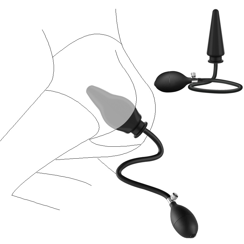 Inflatable Silicone Anal Plug, Manual-Control Prostate Training Device, Black - Image 3