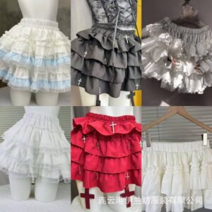 Sweet White Lace Puff Cake Half Skirt, High-Waist Slimming Cosplay Ballet Style