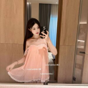 Women's Sheer Chiffon Babydoll Pajama Dress with Built-in Bra, Light Purple