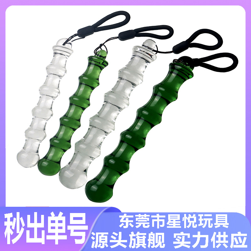 Crystal Glass Anal Plug Dildo, Bamboo-Shaped Transparent Green, 19 cm Large - Image 3