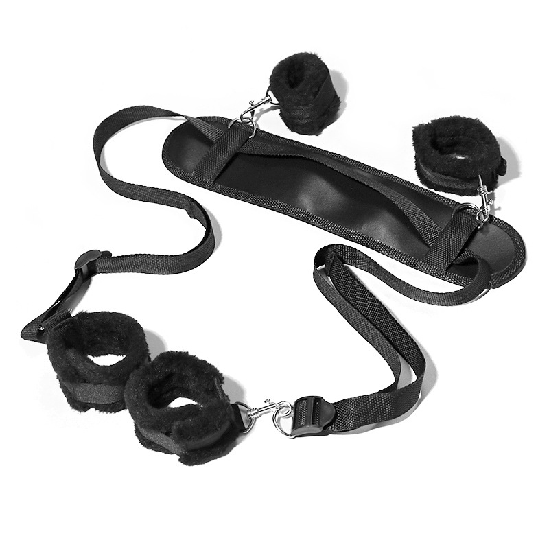 SM Leg Splitter Restraint Belt Set with Handcuffs, Nylon Bondage Kit, Black - Image 4