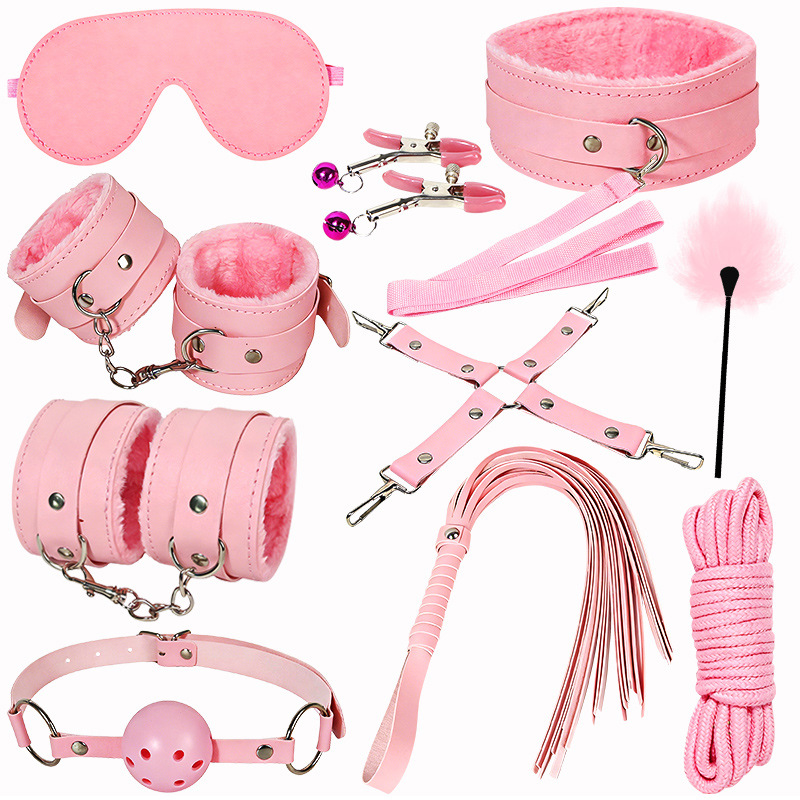 SM Erotic Set with Nipple Clamps, Gag Ball and Handcuffs in Pink - Image 5