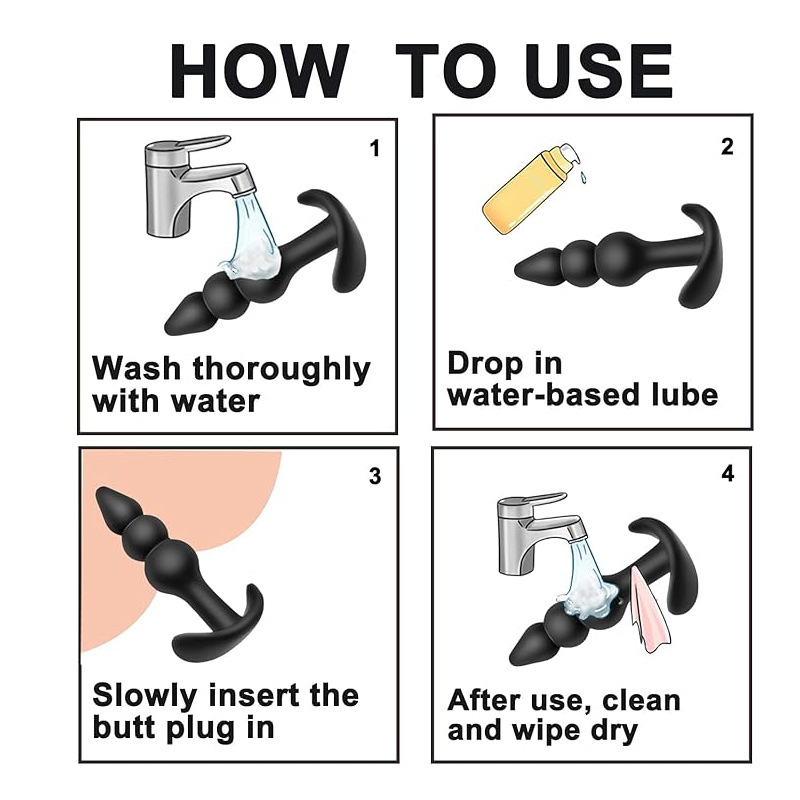 Silicone Small Three-Bead Anal Plug, Black Manual Anal Beads for Adult Use - Image 4
