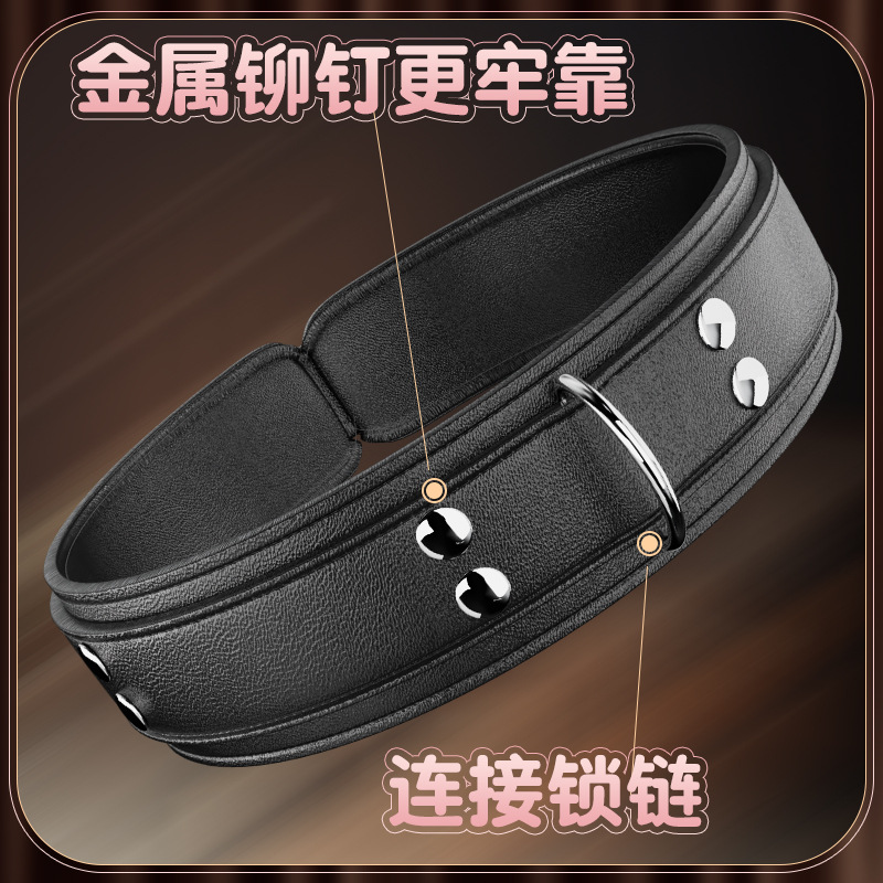 Lace Collar with Leash and Nipple Clamps, PU Restraint Set for Couples, Black - Image 2