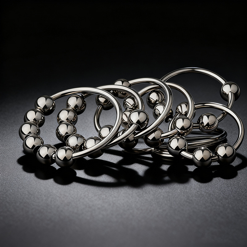 Metal Six-Bead Lock Ring, 40mm Inner Diameter, Hypoallergenic Steel Penis Ring - Image 3