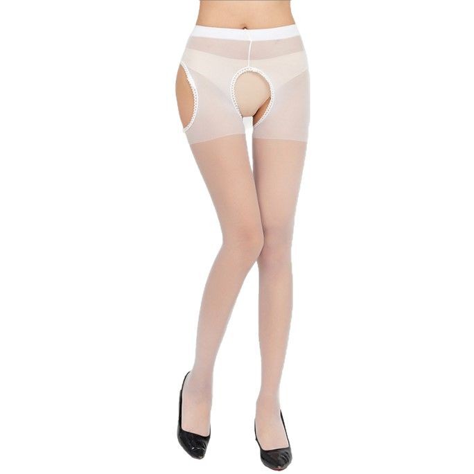 Open-Crotch Sheer Pantyhose, Four-Sided Hollow Design, One-Size Polyester Stockings - Image 5