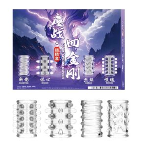 Battle Lock Ring Set, TPE Delay Penis Rings, 4-Piece Foreskin Barrier Sleeves