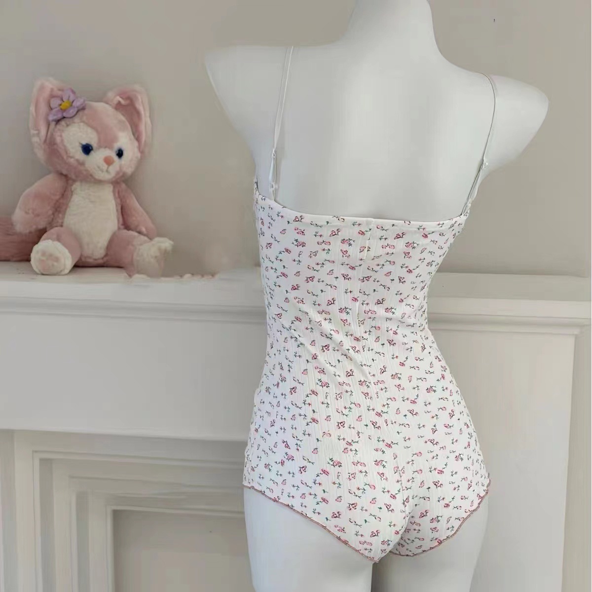 Rose Floral V-Neck Sling Nightdress Jumpsuit with Chest Pad - Image 4