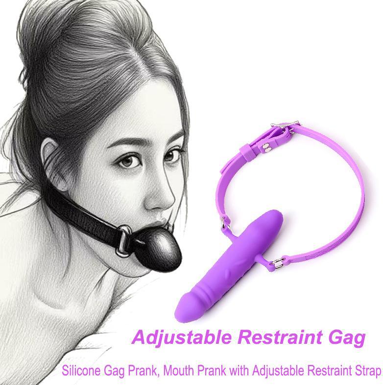 Silicone Dual-Purpose Mouth Gag with Hollow Dildo, Black Adult Bondage Training Toy - Image 2