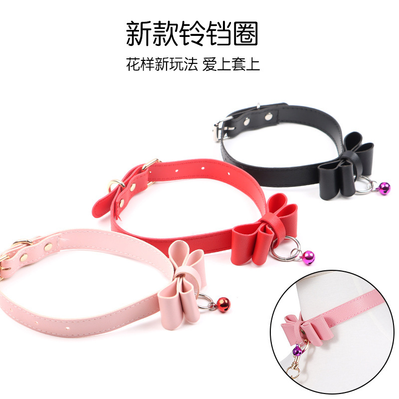 PU Bow Collar and Leash Set with Bell, SM Bondage Training Prop - Image 4