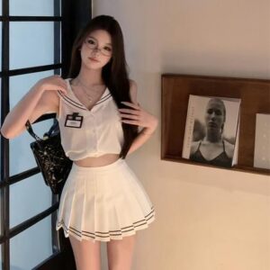 Women's JK Uniform Lingerie Set, Short Skirt Roleplay Outfit with Black Thigh-High Socks