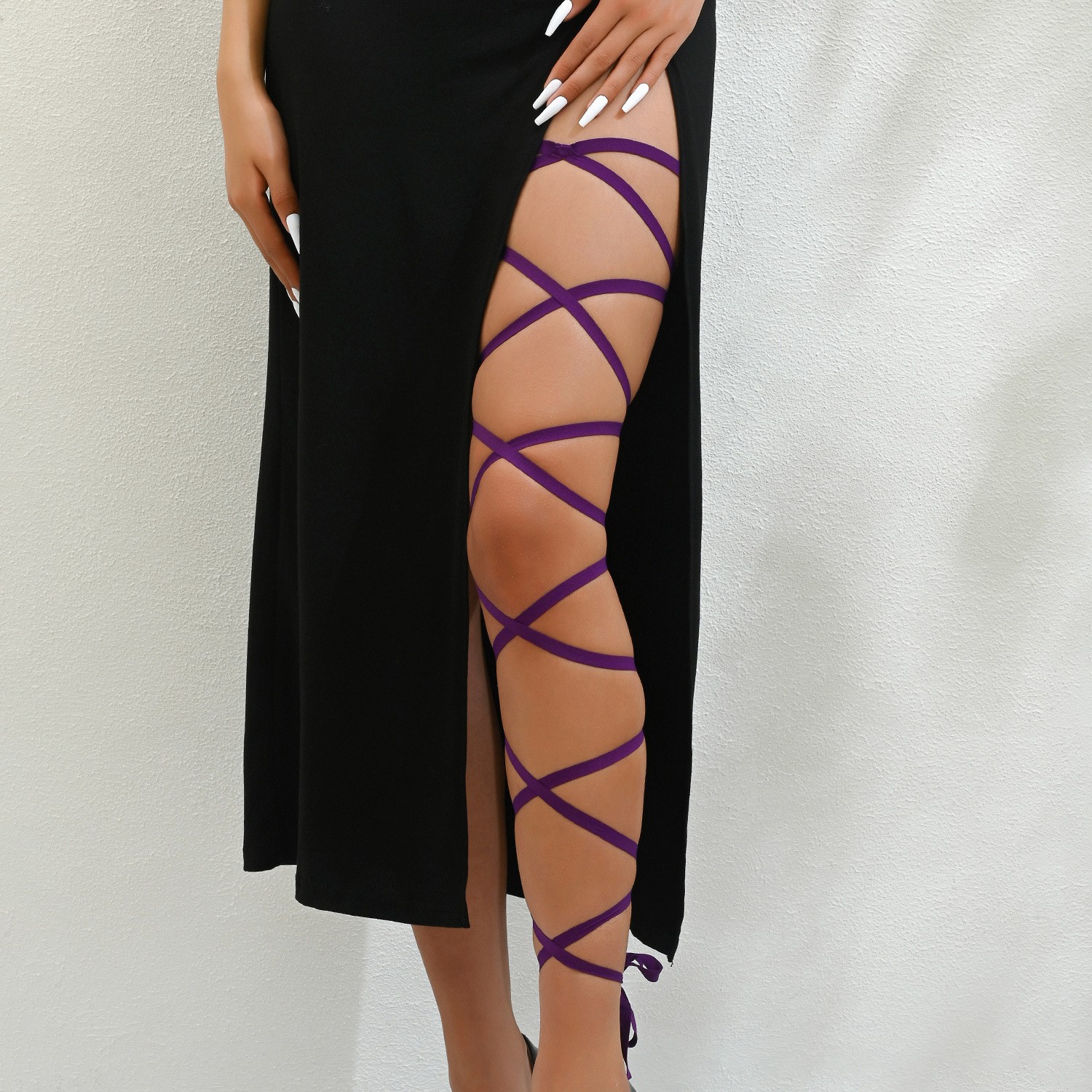 Multi-Layer Elastic Leg Garter with Cross Design, Purple, Single Piece - Image 3