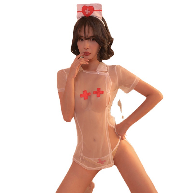 Xiucaisha Nurse Role-Play Lingerie Set, Sheer Polyester Uniform, One Size White - Image 5
