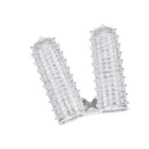 Finger Sleeve G-Spot Stimulator Set with Textured Wolf Teeth and Crystal Caterpillar Design, Pink TPE