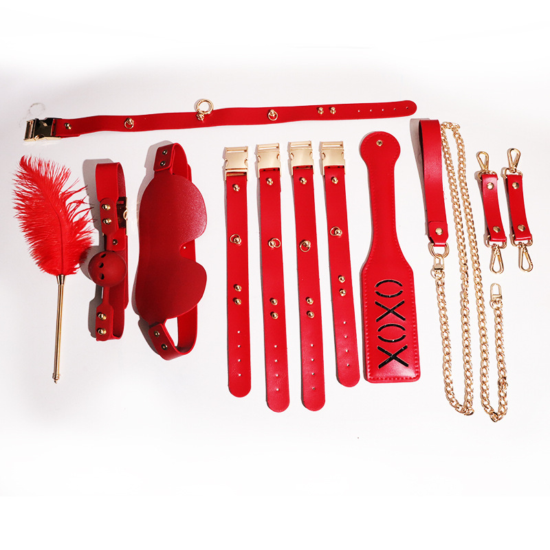 M-Obey Nine-Piece Bondage Kit with Handcuffs, Red Storage Bag, Couple Play Set - Image 5