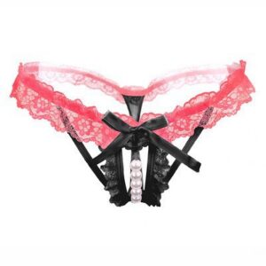 Lace Open-Crotch Thong for Women, Sheer Pink Stretch Lace, One Size