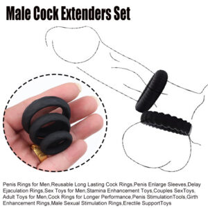 Men's Silicone Triple-Ring Set, Non-Vibrating Cock Ring, Stretchy Slip-on Design
