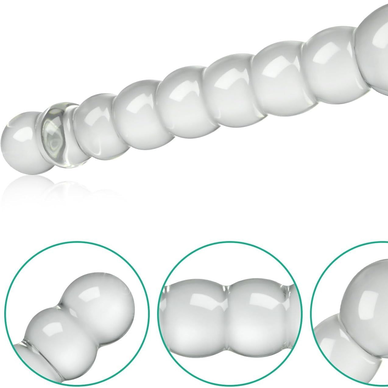 Clear Glass Anal Beads Plug, Nine-Bead Graduated Massage Stick for Adults - Image 3