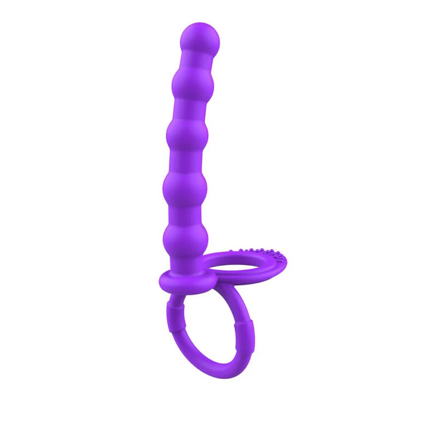 Silicone Anal Plug with Double Ring and Beaded Design, Black Prostate Massager - Image 4