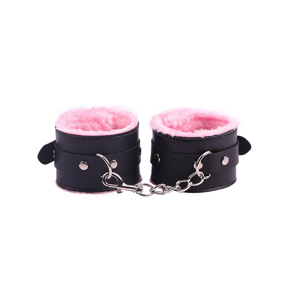 Jiuai SM Leather Plush Handcuffs Black Adult Bondage Training Accessory - Image 5