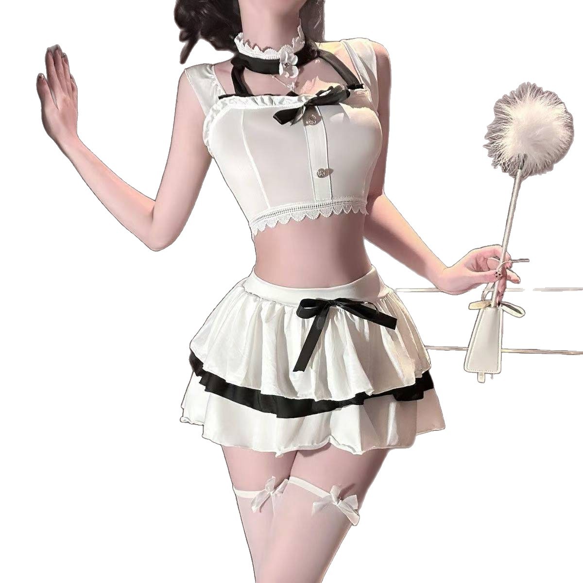 Sailor-Style JK Uniform Costume Set with Tube Top, Flutter-Sleeve Top and Bowknot Mini Skirt - Image 5